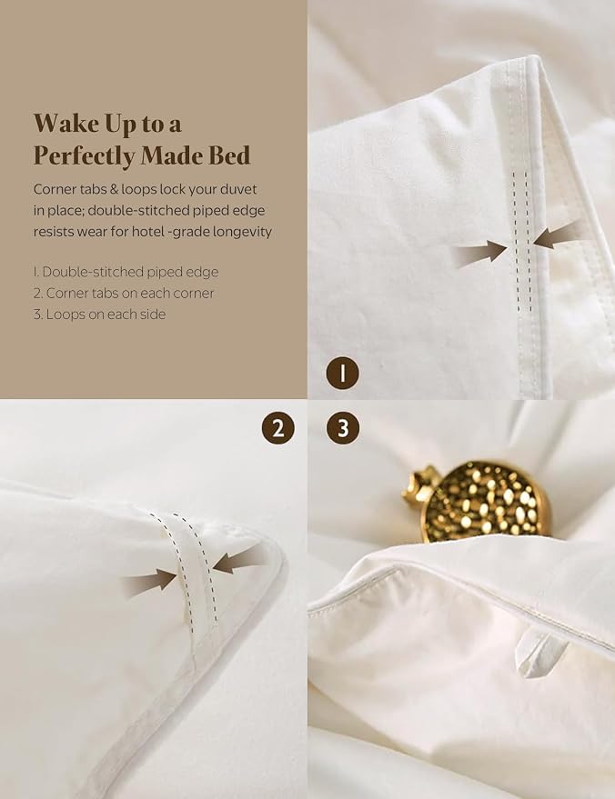 BPC Goose Feather Down Fiber Comforter Oversized King – 100% Organic Cotton Cover, 750 Fill Power Extra Fluffy All Season Duvet Insert, Medium Warmth (120"x98", White)