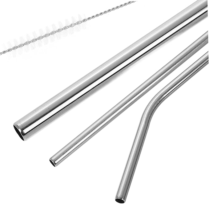 Cabilock 1set Reusable Stainless Steel Straws for Juice and Cold Beverages Portable Metal Straws with Cleaning Brush and Stainless Steel for Ice Coffee