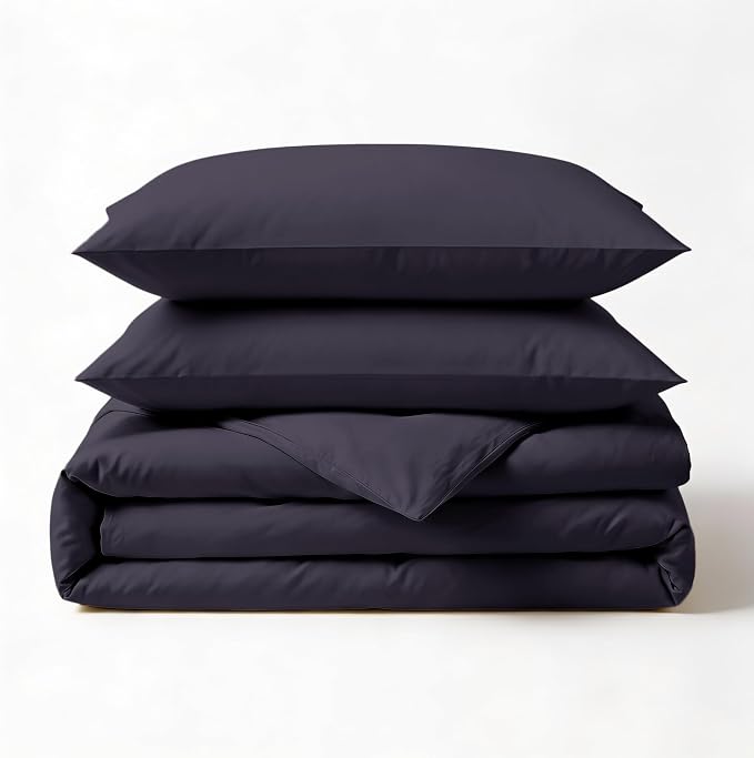 Fabdreams GOTS Certified 100% Organic Cotton Duvet Cover Queen Size - 400 TC Sateen - Soft - Silky - Button Closure - Edge Ties - 1 Duvet Cover (90"x92")+2 Pillow Shams (20"x26") - Dark Grey