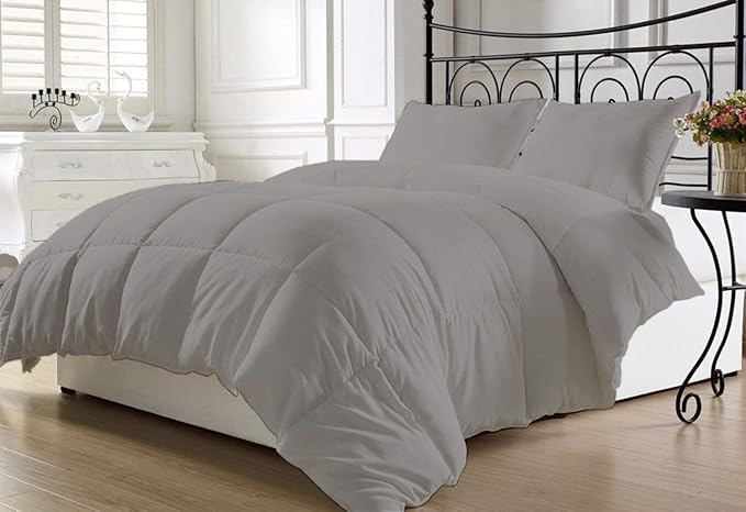 Luxurious and Hypoallergenic 600 Thread Count 1 Piece Down Alternative Comforter 100% Egyptian Cotton Solid (Twin/Twin XL, Silver)