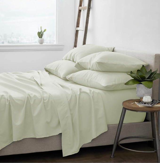 Femini Fashion 100% Organic Cotton Bed Sheets 800-Thread-Count, 16-Inch Deep-Pocket, Luxury Breathable Crisp 4-Piece Bed Sheet Set (1 Flat Sheet, 1 Fitted Sheet, 2 Pillowcases) - King, Ivory