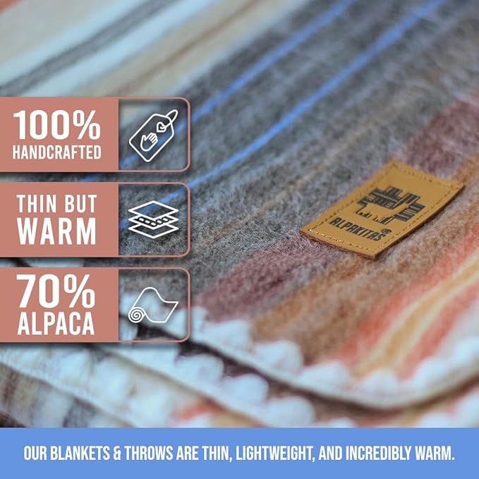 ALPAKITAS Alpaca Wool Blanket - Throw Bed Blanket - Alpaca Blanket - Best Gift & Warm Blanket, Lightweight, Couch Blanket or Camp - Outdoor Blanket - 64 x 45 Inches (White & Brown)