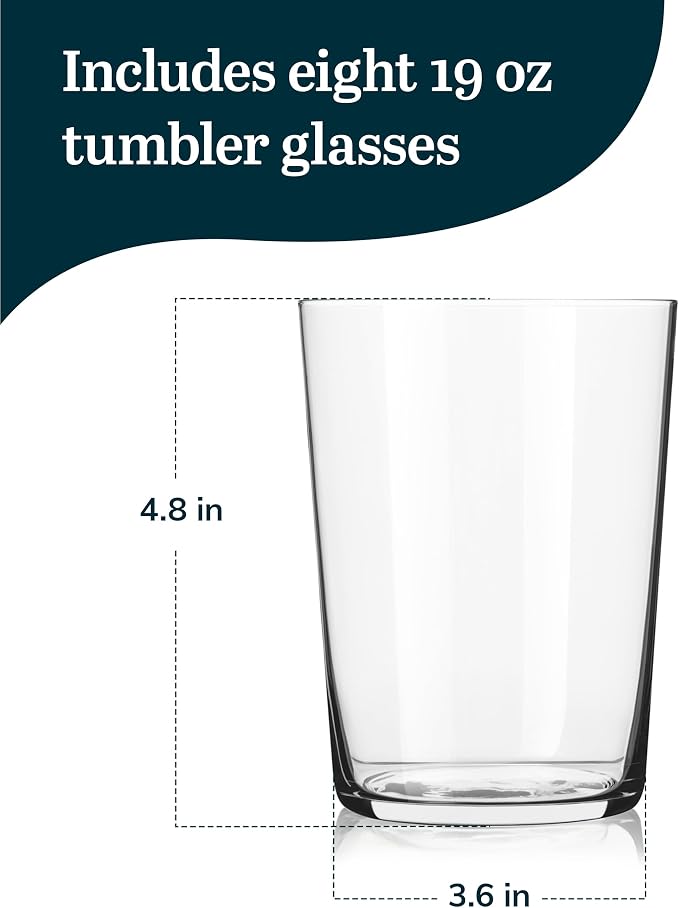 Libbey Café Tumbler Glass Set of 8, 19-Ounce, Dishwasher Safe Glass Cups Set, Versatile Kitchen Glassware for Casual Gatherings, Dinner Parties
