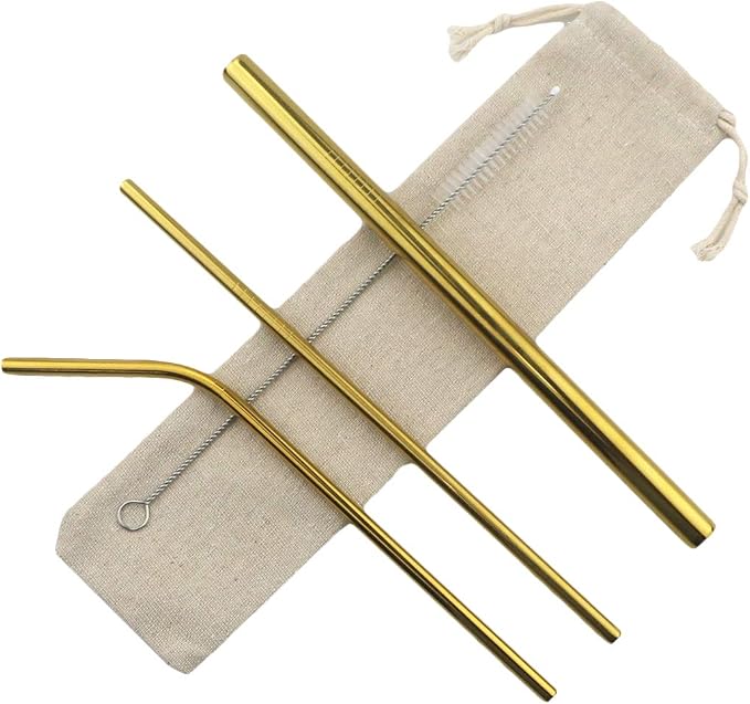 Metal Straws Stainless Steel Straws 8.5" Drinking Straws Reusable 3 Set - Ultra Long Muti Color-Cleaning Brush for 20/30 Oz for Trail Tumblers Yeti RTIC SIC Ozark (2 Straight|1 Bent|1 Brush）