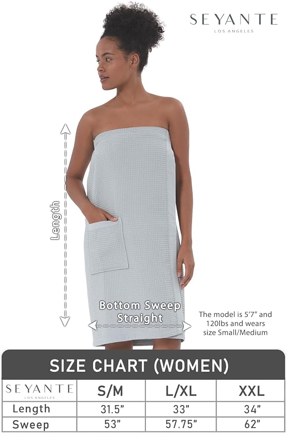 SEYANTE Women's Organic Waffle Spa Wrap, GOTS Certified 100% Turkish Cotton, Lightweight Bath Towel Wrap Adjustable Closure