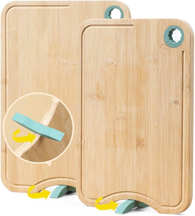 Bamboo Self Standing Cutting Board With Groove Dishwasher Safe Heat Safe Heavy Duty 16 x 11 inch