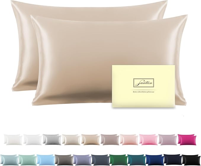 Silk Pillow Cases 2 Pack Soft Breathable and Sliky King Size Pillow Cases Set of 2,Natural Mulberry Silk Pillowcase Set of 2 for Hair and Skin with Hidden Zipper (Champagne,20"X 36",2pcs)