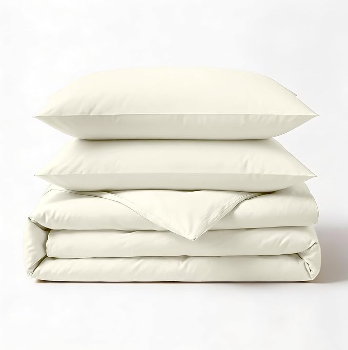 Fabdreams GOTS Certified 100% Organic Cotton Duvet Cover King Size - 400 TC Sateen - Soft - Silky - Button Closure - Edge Ties - 1 Duvet Cover (106"x92")+2 Pillow Shams (20"x36") - Ivory