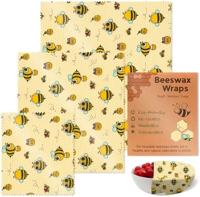 Beeswax Fresh-Keeping Cloth 3 PCS Set Degradable Beeswax Wrapping Paper for Camping, Outings, Outdoor Adventures, Kitchen