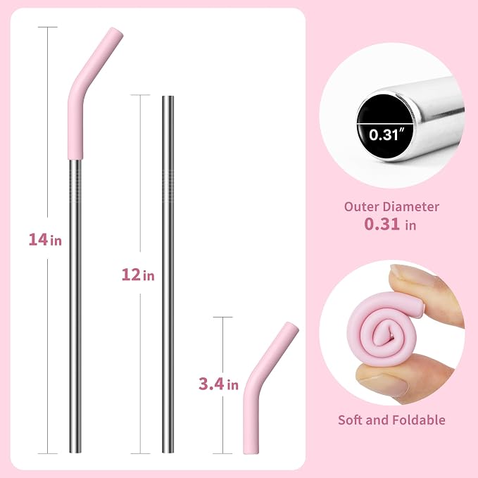 Metal Straw Reusable for Stanley Cup 40 oz Tumbler, Stainless Steel Replacement Straight Straw for Simple Modern, Meoky, Owala Tumbler for 40 oz Tumblers, Cleaning Brush, 1 Portable Bag