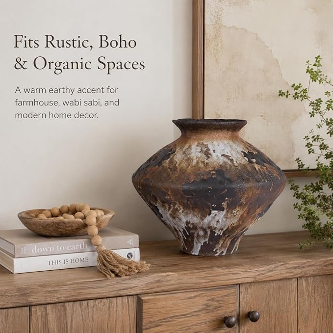 Large Wabi Sabi Rusty Vintage Ceramic Vase, 9.8" Rustic Pottery Vase for Centerpieces, Wabi Sabi Decor Flower Vases for Table, Living Room, Bedroom, Bathroom, Kitchen, Farmhouse Home Decor Gifts