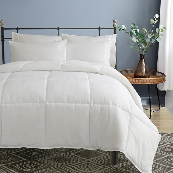 Dafinner 100% Cotton Cover Comforter Queen Size, Lightweight Down Alternative Duvet Insert with Lyocell & Climaloft™ Blend Fill, Breathable Microfiber Comforter for Hot Sleeper (90x90”, White)