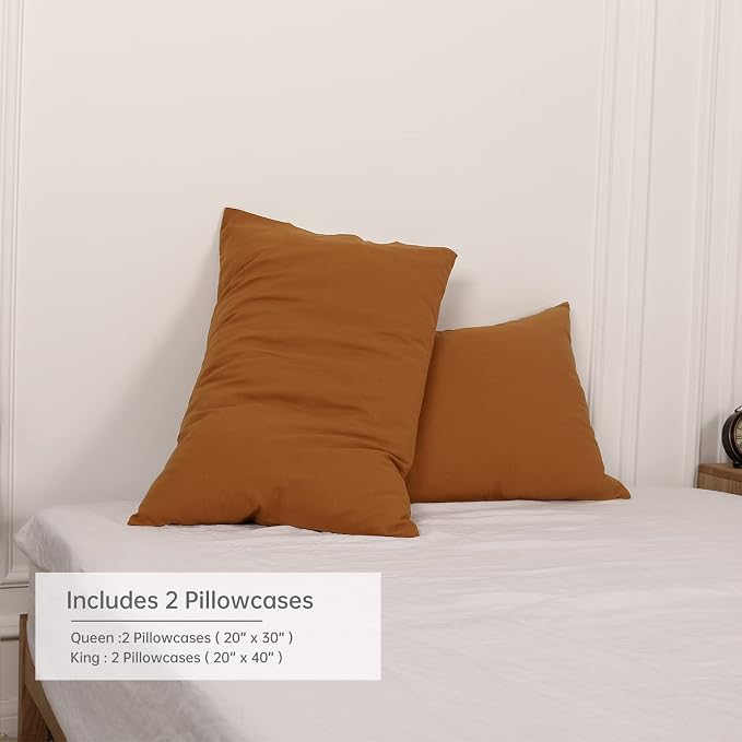 Simple&Opulence Linen Pillowcases 1 Pair Basic Style 55% Euro Linen 45% Cotton Blend Solid Color Flax Shams Set of 2, King Size 20"x40", Rust