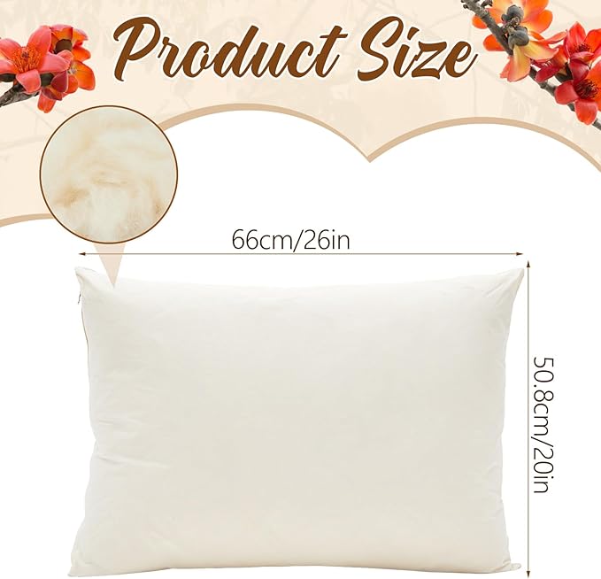 Leinuosen 1 Pack Organic Kapok Pillow 26" x 20" Natural Kapok Fiber Filled Sleeping Pillows with Breathable Cotton Shell, Adjustable Height Soft and Supportive for Comfort Sleeping(Classic)