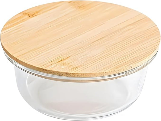 Glass Food Storage Bowl with Bamboo Lid, Clear, Microwave & Dishwasher Safe, 420 Ml/14.2 Oz