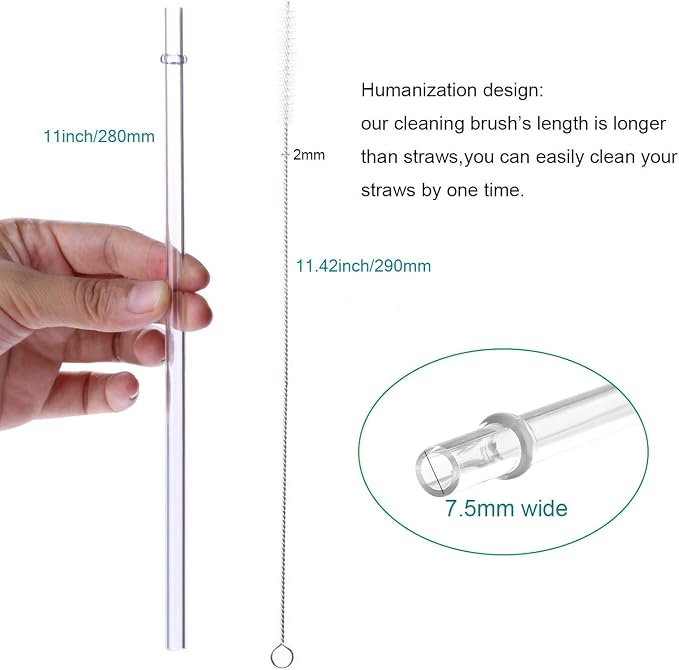 Dakoufish 11 Inch Clear Reusable Thick Plastic Drinking Straws Extra Long for 24oz 30oz 40oz Mason Jar Tumblers,Set of 12 Pcs Straws with Cleaning Brush (11inch, Clear)