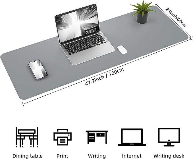 AFIING Cork Desk Mat 47" x 23.6", Dual-Sided Natural Cork & PU Leather Desk Pad, Non-Slip Waterproof Large Mouse Pad for Office, Home & Gaming (Light Grey)