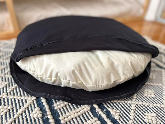 Natural 100% Cotton Canvas Round Dog Bed Cover Eco Friendly Durable Pet Bedding Dog Cushion Covers with Zippers Machine Washable Covers (Black, X Large 42 Inches)