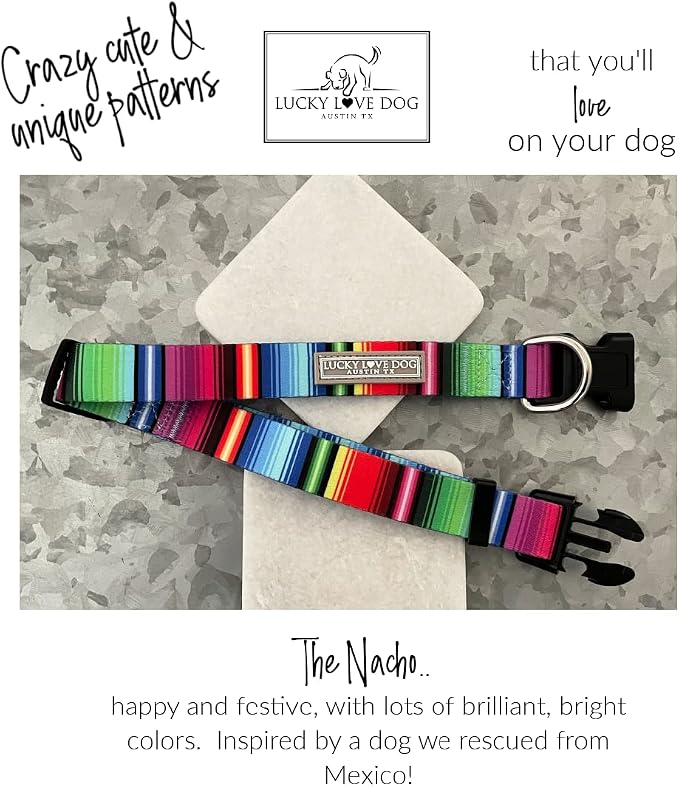Lucky Love Dog - Adjustable Dog Collar with Easy Click Buckle for Medium Dogs, Durable, & Comfortable for Male & Female Dogs, Pet Collar for Puppies & Adult Ones - Nacho, Medium