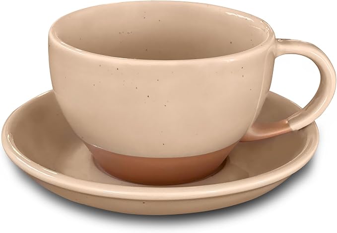 MORA Ceramic Latte Art Mug With Saucer - 10.5 oz, Round Bottom For Perfect Pours - Cafe Cups for Cappuccino, Espresso, Coffee, Tea etc - Porcelain Set for Baristas, Great Gift - Chai Latte
