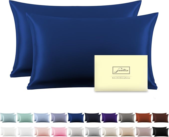 Silk Pillow Cases 2 Pack,Soft Breathable and Sliky Standard Size Pillow Cases Set of 2,Natural Mulberry Silk Pillowcase Set of 2 for Hair and Skin with Hidden Zipper (Royal Blue,20"X 26",2pcs)