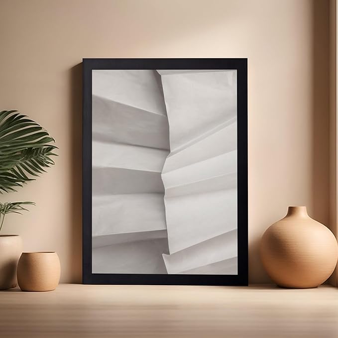 Monem Art Minimalist Folded Paper Texture Print - Neutral Abstract Modern Art Poster - Wall Decor for Living Room, Bedroom or Office - 16x20 Black Framed Wall Art by Mareike Bohmer