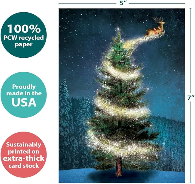 Tree-Free Greetings - Christmas Greeting Card - Artful Designs - 1 Card + Matching Envelope - Made in USA - 100% Recycled Paper - 5"x7" - Magical Reindeer (GO64231)