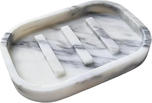 Natural Marble Soap Dish for Bathroom Shower Sink，Stone Soap Holder with Drying