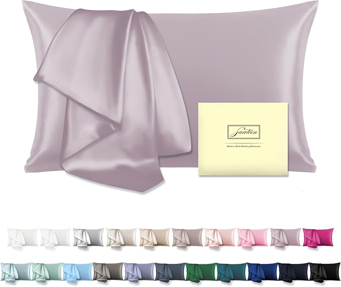 Mulberry Silk Pillowcase for Hair and Skin Pillow Case with Hidden Zipper Soft Breathable Smooth Cooling Silk Pillow Covers for Sleeping (Lavender, King,1Pcs)