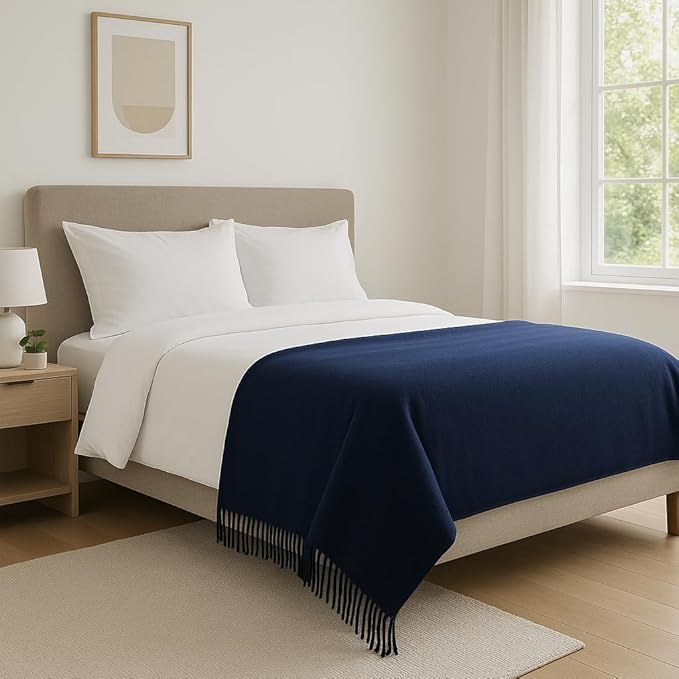 Lincove Pure Cashmere-Merino Wool Blanket - Warm & Soft Throw Blanket - 74"x55" Comfortable and Cozy Throw Blankets for Couch, Sofa, or Chair - Lightweight and Classic Throws - Sapphire