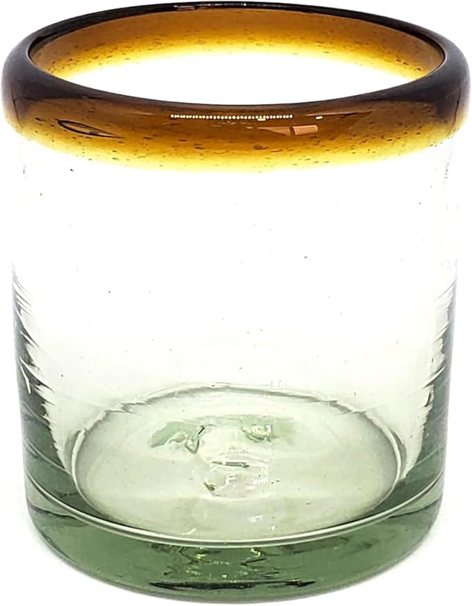 Amber Rim 8 oz DOF Rock Glasses (set of 6), Recycled Glass, Lead-free, Toxin-Free (DOF Rocks)