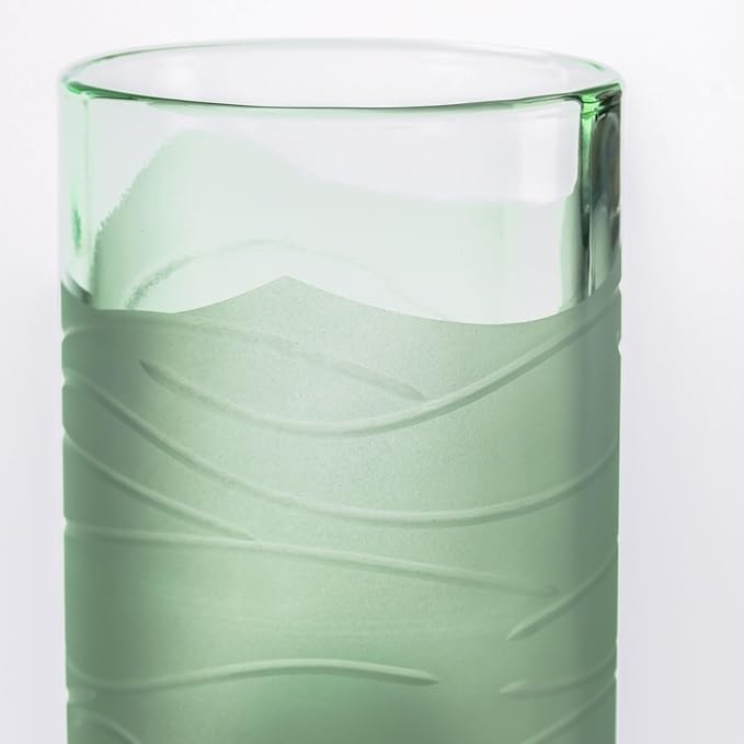 Rolf Glass Glacier Glass 12oz Tumbler | Recycled Glassware | Made in the USA | Antique Green Glass | Eco-Friendly Repurposed Wine Bottles | Set of 4
