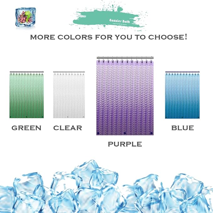 Purple 3D Crystal Plastic Shower Curtain Liner, 72x72 Inch Thin Lightweight Ice Cube Plastic Bathroom Shower Showroom Inner Curtain with Rustproof Metal Grommet Holes and Weighted Magnets