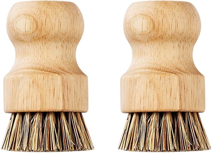 2 Pack Bamboo Dish Brush Set Kitchen Palm Pot Brush with Union Fiber Natural Wooden Dish Scrub Brush for Cleaning Pots Pans Sinks Woks and Vegetables