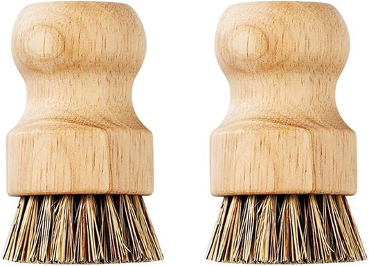 2 Pack Bamboo Dish Brush Set Kitchen Palm Pot Brush with Union Fiber Natural Wooden Dish Scrub Brush for Cleaning Pots Pans Sinks Woks and Vegetables