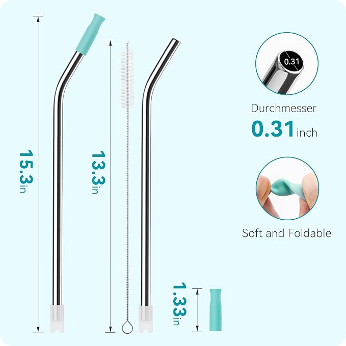 4Pack Reusable Stainless Steel Metal Straws for 40 oz Tumblers | Long Drinking Straws with Colourful Silicone Tips, Cleaning Brushes Included