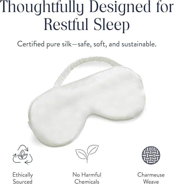 Brooklinen Silk Eye Mask for Sleeping – Ivory, 100% Mulberry Silk Sleep Mask with Soft Elastic Strap, Machine Washable, Breathable & Cool-to-the-Touch – Ideal for Sleeping & Traveling