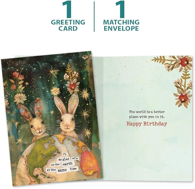 Tree-Free Greetings - Birthday Card - Artful Designs - 1 Greeting Card + Matching Envelope - Made in USA - 100% Recycled Paper - 5 x 7 - Earth Rabbits (GO69862)