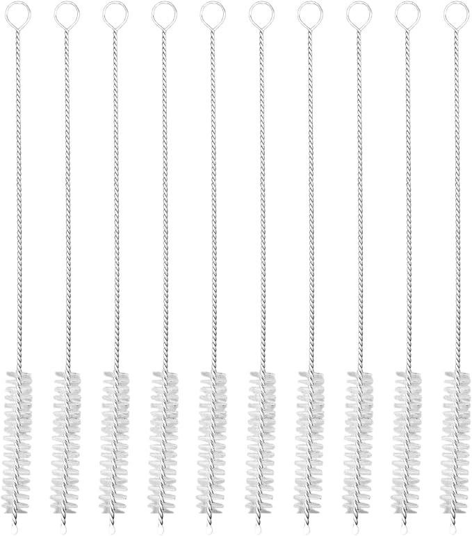 10PCS 8 Inch Straw Cleaner Brush Set, 10mm Diameter Flexible Nylon Cleaning Brushes, Rust-Proof 304 Stainless Steel Reusable Straw Washers for Tumbler Water Bottle Sippy Cup Pipes Tubes
