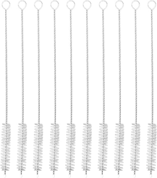 10PCS 8 Inch Straw Cleaner Brush Set, 10mm Diameter Flexible Nylon Cleaning Brushes, Rust-Proof 304 Stainless Steel Reusable Straw Washers for Tumbler Water Bottle Sippy Cup Pipes Tubes