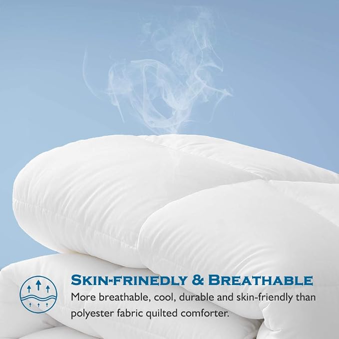 Dafinner 100% Cotton Cover Comforter Twin Size, Ultra-Soft Down Alternative Duvet Insert with Lyocell & Climaloft™ Blend Fill, Breathable Microfiber Comforter for All-Season (68x90”, White)