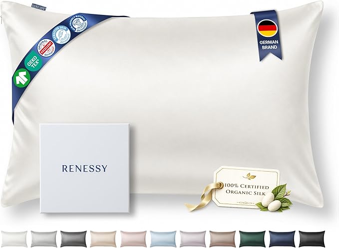 Premium Silk Pillowcase 100% Organic Mulberry Silk, 22 Momme, Grade 6A - Oeko-Tex Certified in Germany - Luxury for Hair & Skin, 1 Piece (Standard, Natural Silk Off-White)