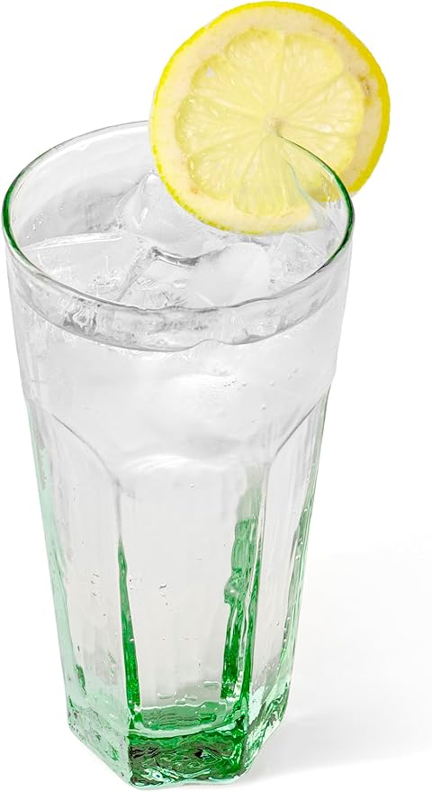 Red Co. Set of 4 Textured 17 Fl Oz Recycled Glass Beverage Drinking Tumblers, Green-Tinted