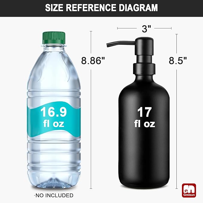 GMISUN Black Soap Dispenser, 1 Pack Matte Black Bathroom Hand Soap Dispensers, 17 Fl Oz Dish Soap Dispenser for Kitchen with Rustproof Stainless Steel Pump, Modern Liquid Dishwashing Dispensers Bottle