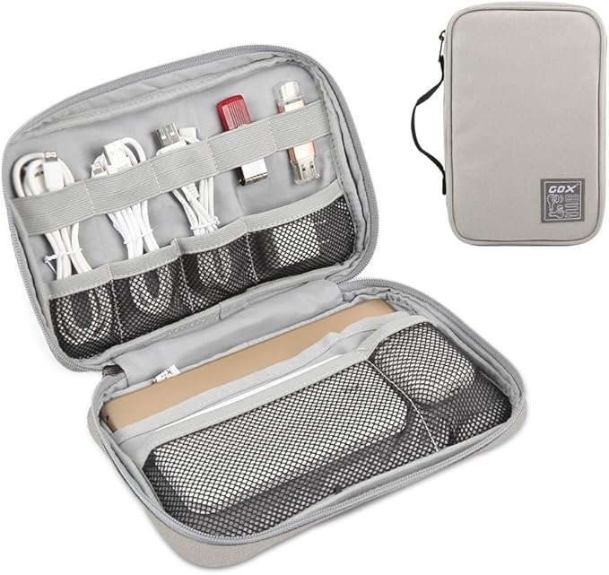 GOX Cable Organizer Pouch – Case for Chargers and Cords, Cord Organizer Travel Black, Small Cable Organizer Bag for Earbuds & Tech Accessories(BEIGE-Large)
