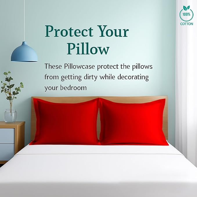 2 Pack Euro Pillow Shams 28x28 – 600 Thread Count 100% Organic Cotton Red Square Pillow Covers with 2 Inch Flange, Soft & Smooth Premium Hotel-Quality Pillowcases Set of 2