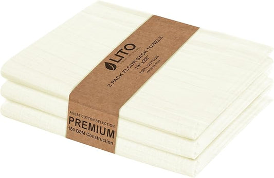 Flour Sack Towels | Tea Towel for Crafts| Kitchen Dish Cotton Blank Towel for Embroidery| Baking Bread Proofing Linen Cover| Thick Absorbent Quick Dry| 3 Pack 18"x 28" Natural