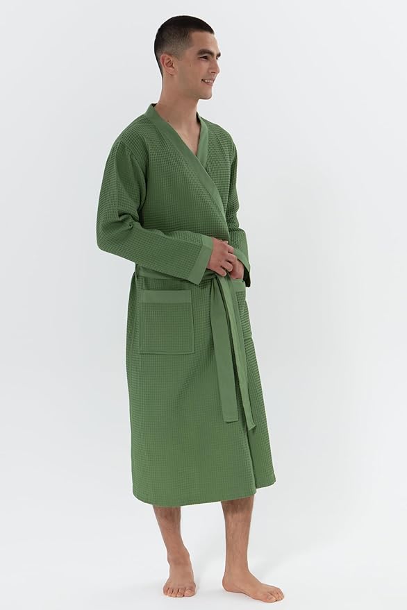 SEYANTE Turkish Cotton Waffle Robe for Men – Organic GOTS Certified Spa Bathrobe, Lightweight Kimono, Soft Cotton Bathrobe
