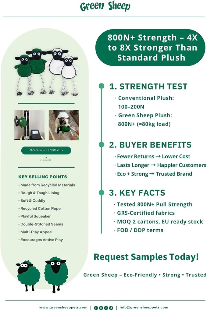 Green Sheep Dog Toy, Durable Plush Rope Toy with Squeaker for Small to Large Dogs, Interactive Chew Toy for Pets, Tough & Recycle Cotton Rope Dog Toys to Keep Them Busy
