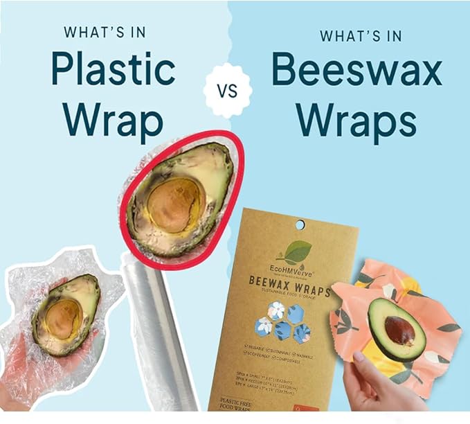 9 Pack Beeswax Wraps for Food, Reusable Organic Cotton Food Storage Covers for Bread, Cheese, Fruit, and Vegetables, Plastic Free Kitchen Supplies, 3 Sizes
